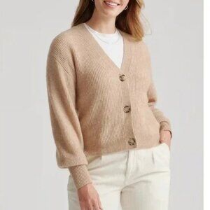 Quince Alpaca-Wool Cropped Cardigan (Camel) S